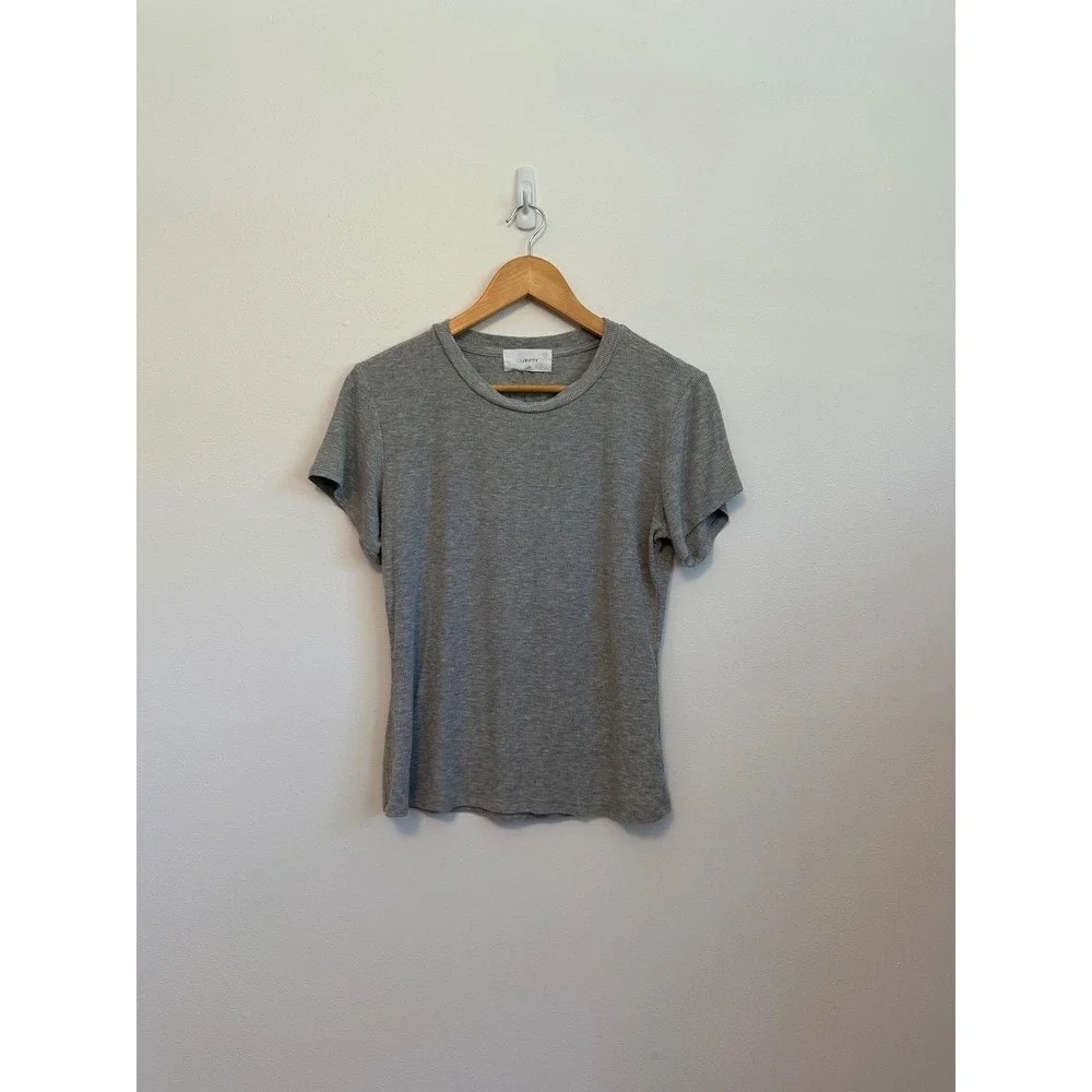 Six/Fifty Ribbed Short Sleeve Crew Neck Tee in Heather Grey | Size Medium